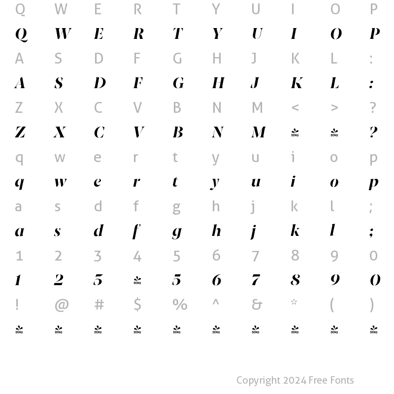 Character Map of FONTSPRING DEMO - Joane Stencil Bold Italic Regular