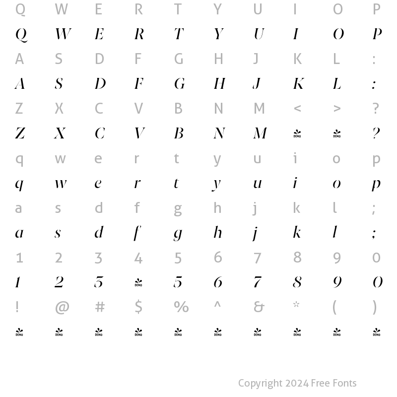 Character Map of FONTSPRING DEMO - Joane Stencil Italic Regular