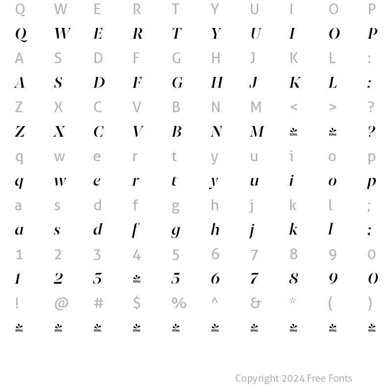 Character Map of FONTSPRING DEMO - Joane Stencil SemiBold Italic Regular