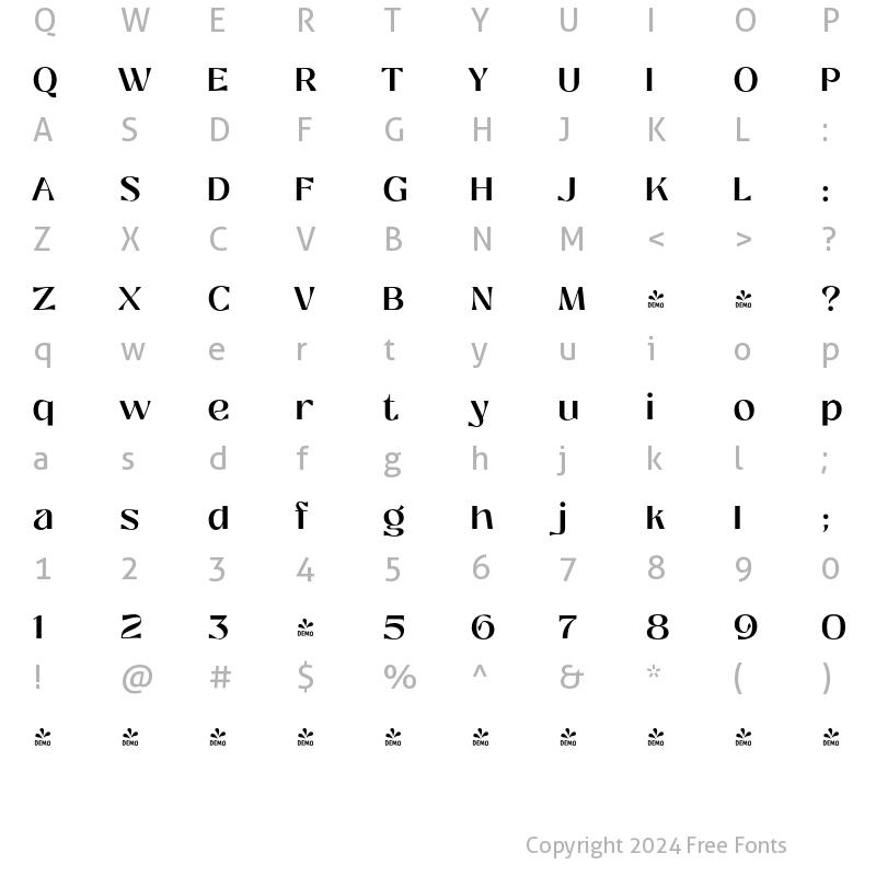 Character Map of FONTSPRING DEMO - Prettywise Bold Regular