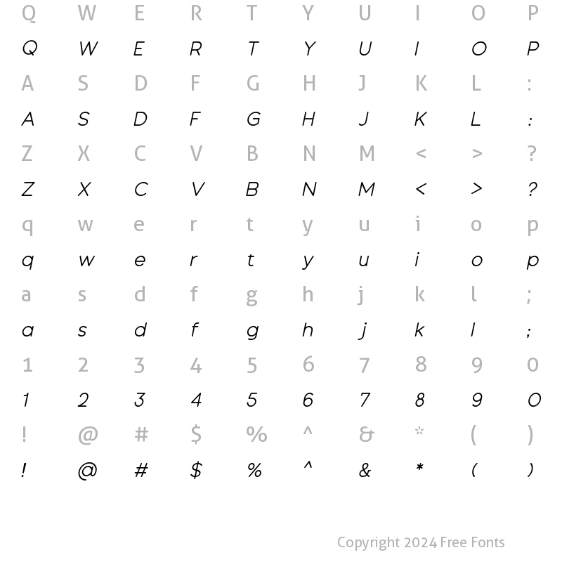 Character Map of Fontype Rounded Italic