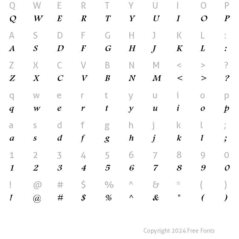 Character Map of Footlight MT Std Italic