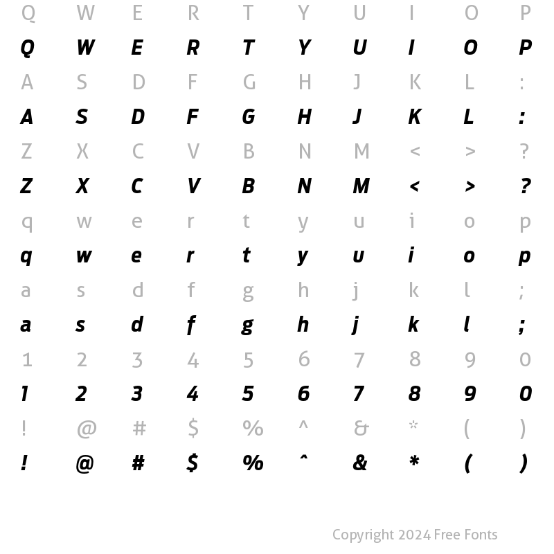 Character Map of Ford Antenna Bold Italic Cnd