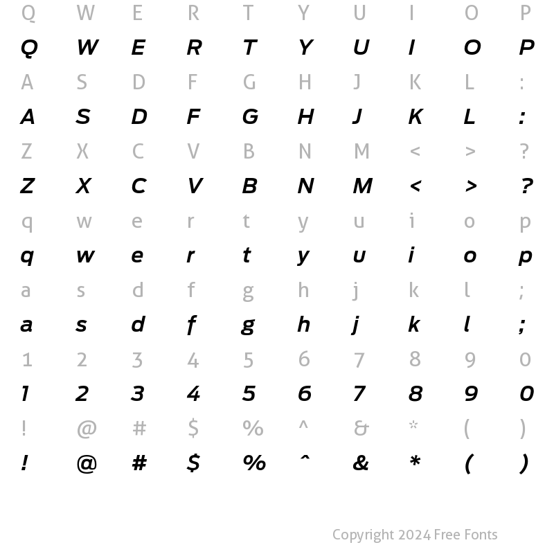 Character Map of Ford Antenna Semibold Italic