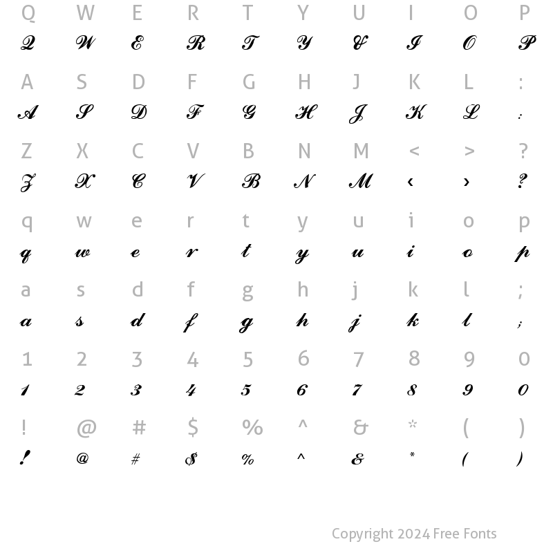 Character Map of Ford Script Ford script
