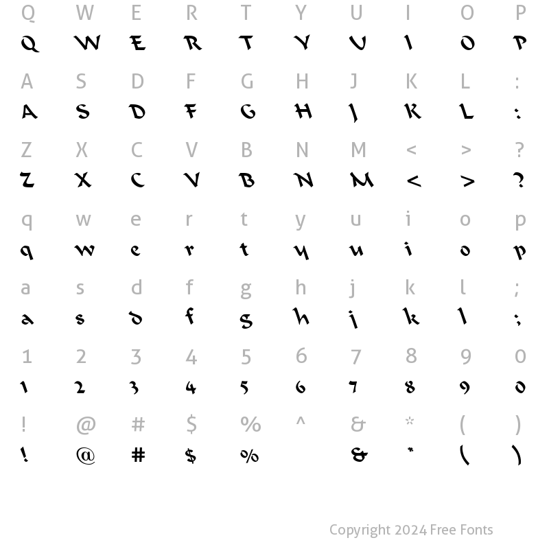 Character Map of Formalist Script Regular Lefty Regular