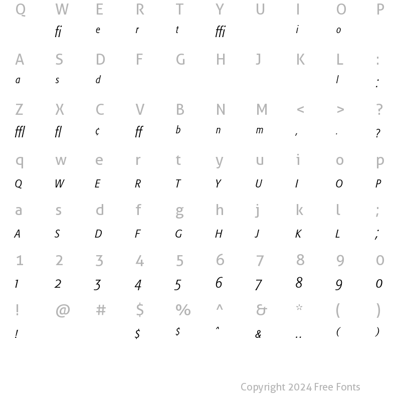 Character Map of Formata Light Condensed Expert Italic