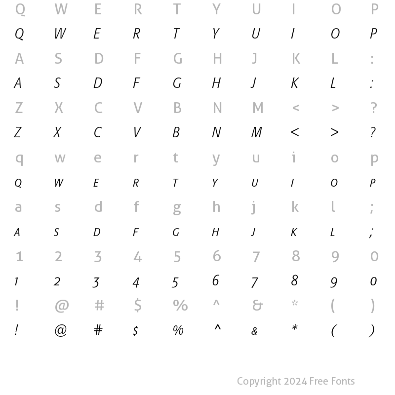 Character Map of Formata Light Condensed Small C Italic