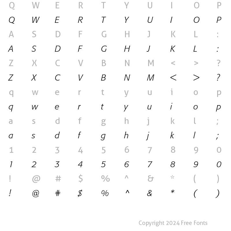 Character Map of Formata Light Italic