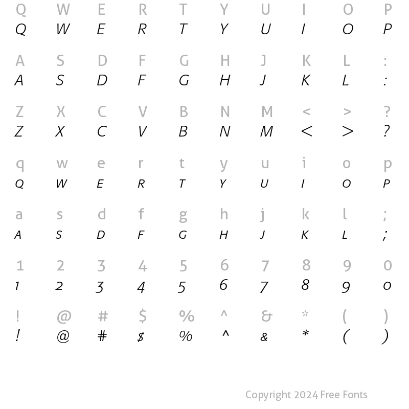 Character Map of Formata Light Italic SC