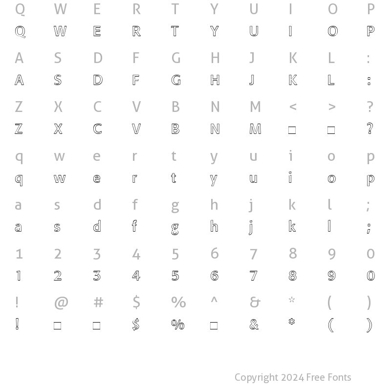 Character Map of FormataOutline Roman