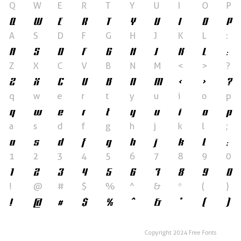 Character Map of Formetic Bold Oblique