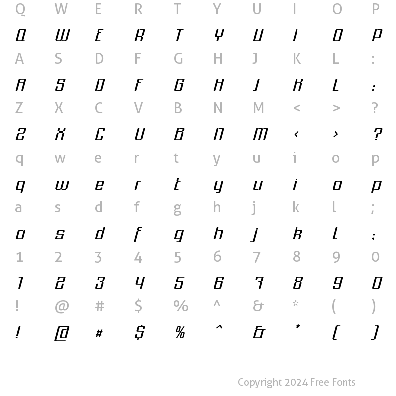 Character Map of Formetic Light Oblique