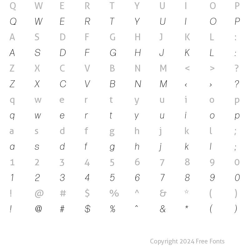 Character Map of Formula-Serial-ExtraLight RegularItalic