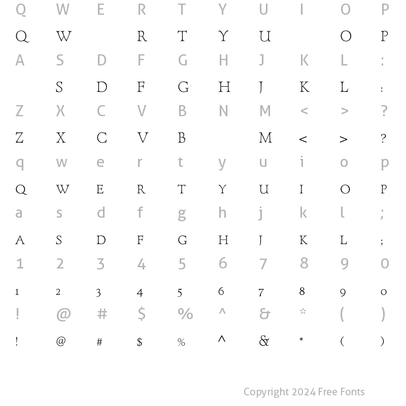 Character Map of ForumTitlingLightOldStyleFigs Regular