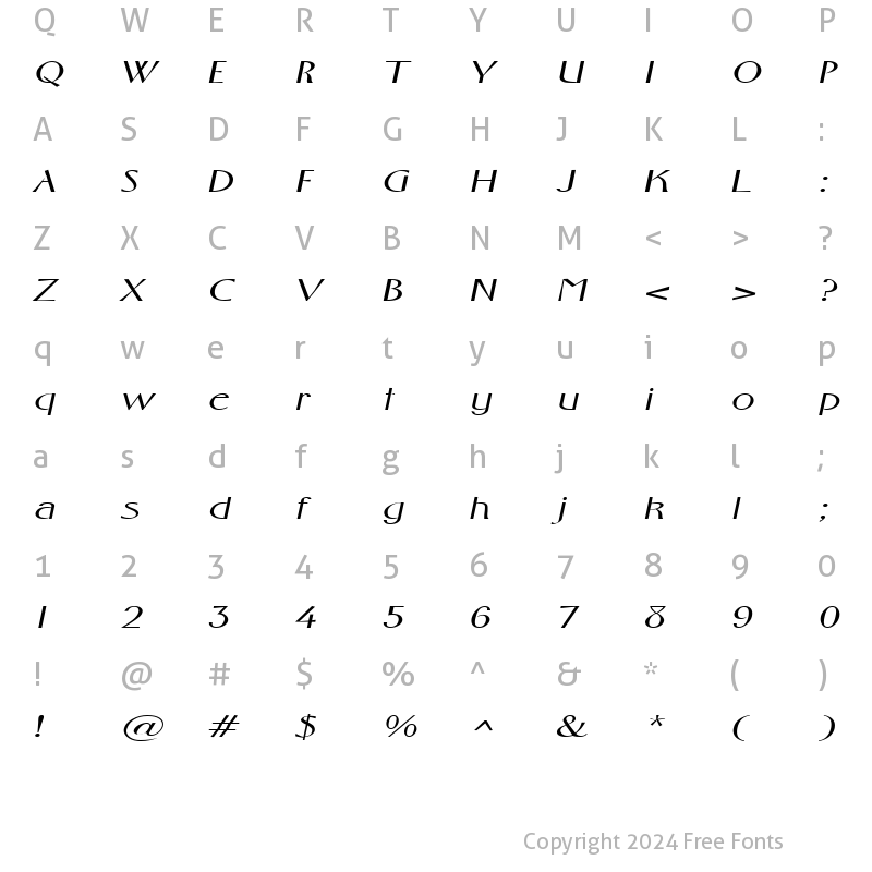 Character Map of FosterExpanded Italic