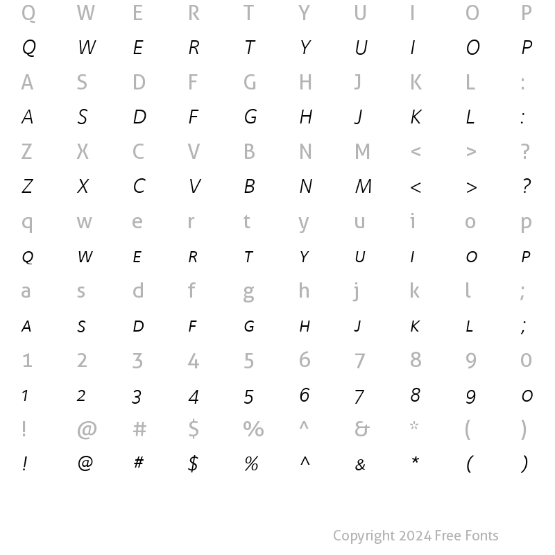 Character Map of FoundrySterling-BkItalicExpert Regular