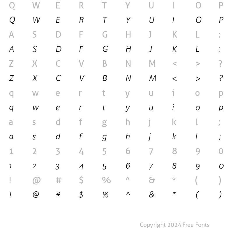 Character Map of FoundrySterling-BookItalicOSF Regular