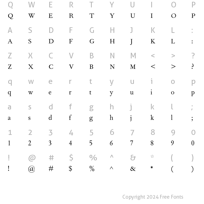 Character Map of Fournier MT Std Regular