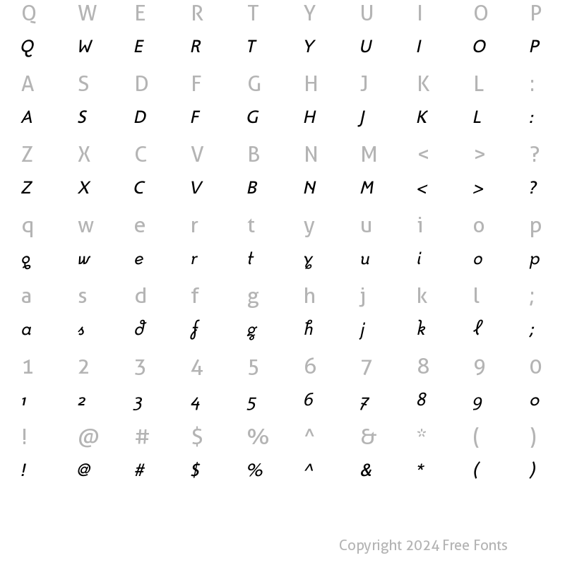 Character Map of FoxRegularItalic Regular