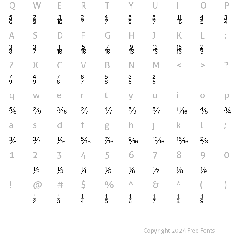 Character Map of FractionsSans Regular