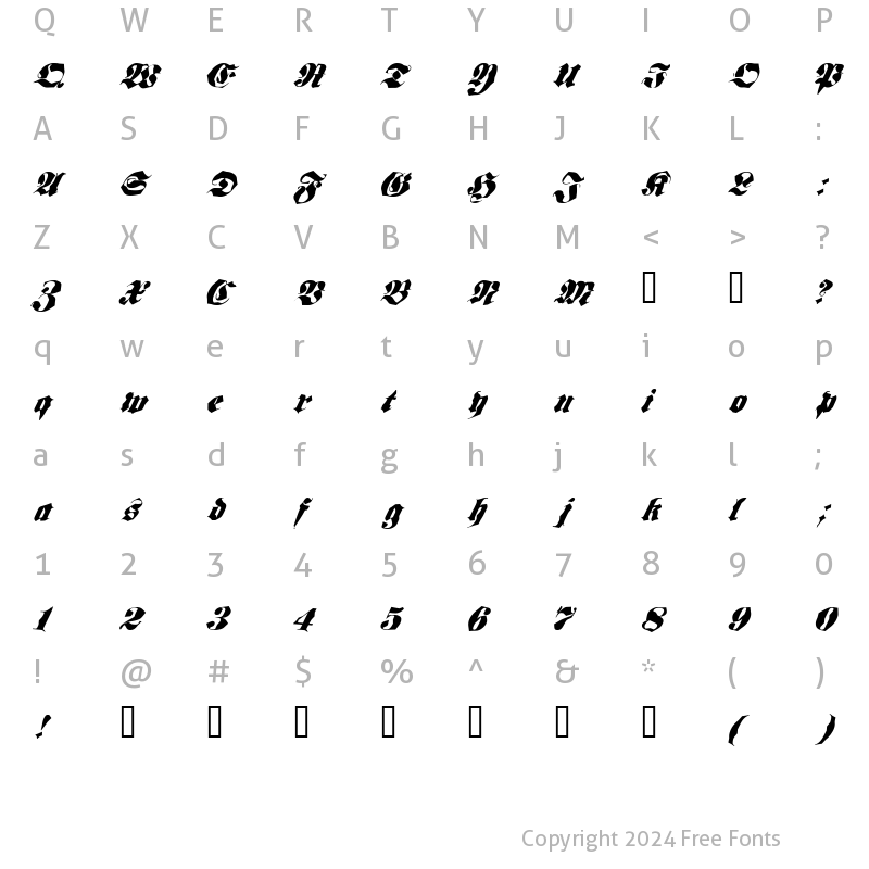 Character Map of Frakt Regular