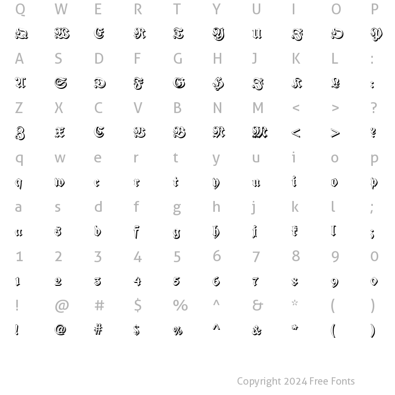 Character Map of Fraktur Shadowed Regular