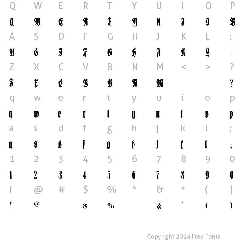 Character Map of FrakturCondensedHeadline Regular