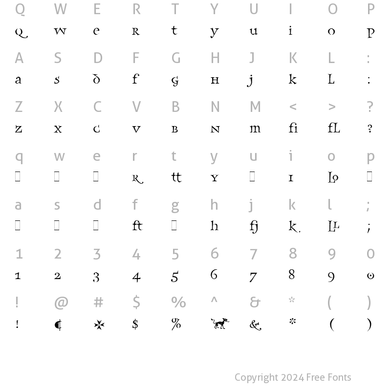 Character Map of Frances Uncial LET Plain