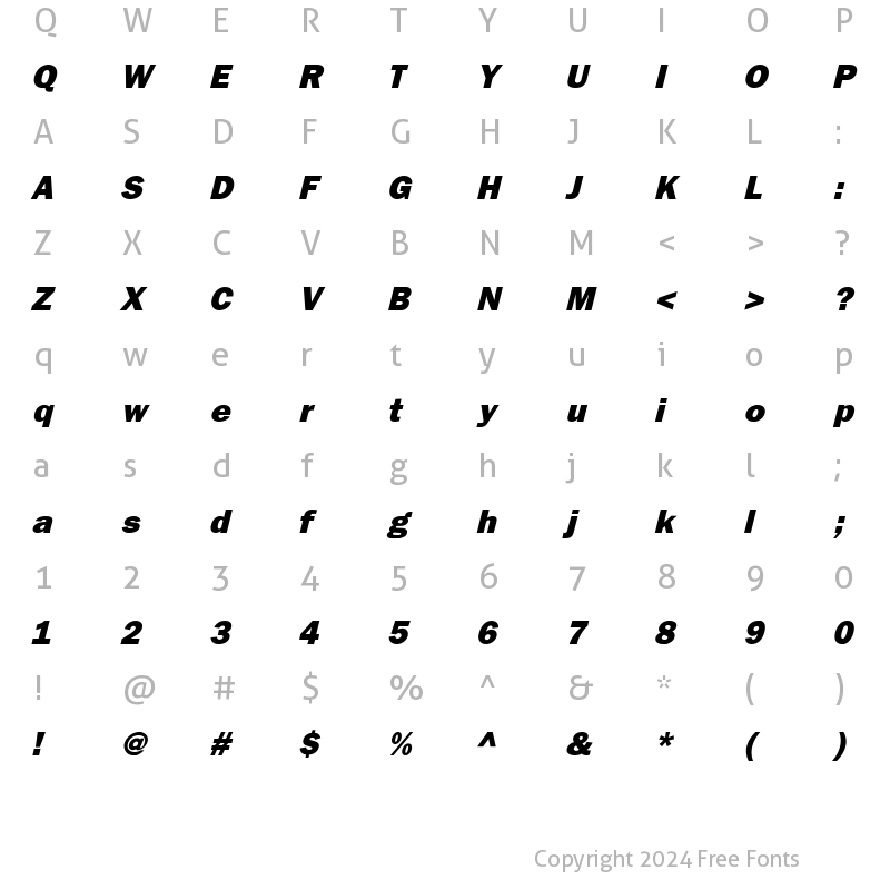 Character Map of Francis Gothic Italic