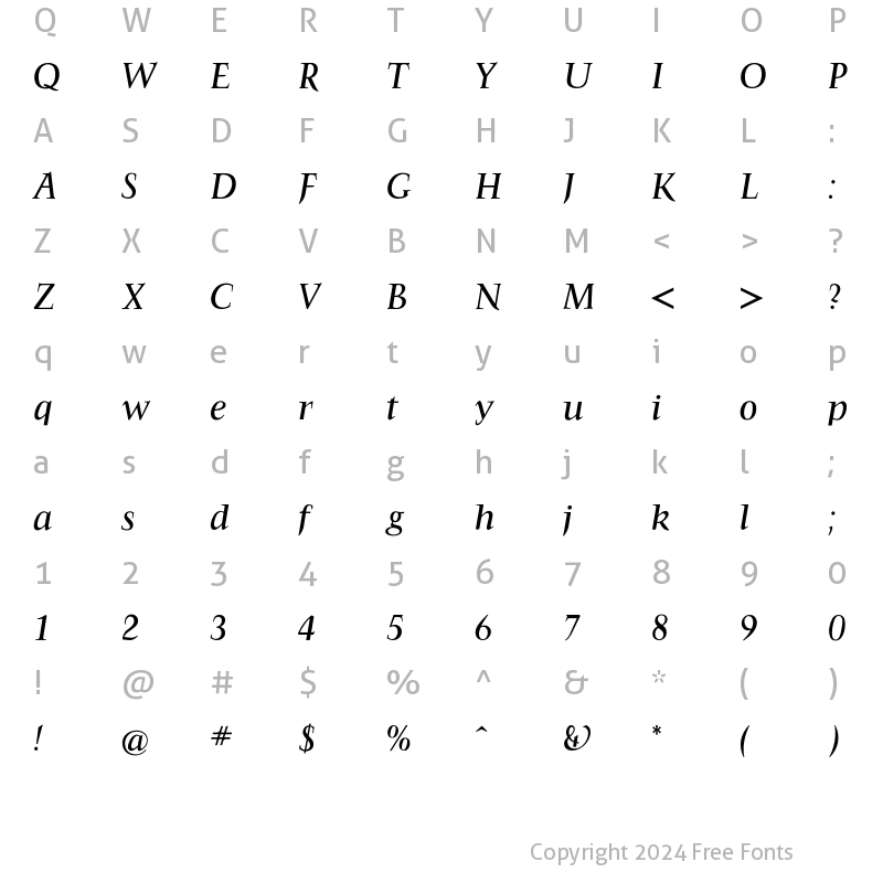 Character Map of FrancoisMediumItalic Regular