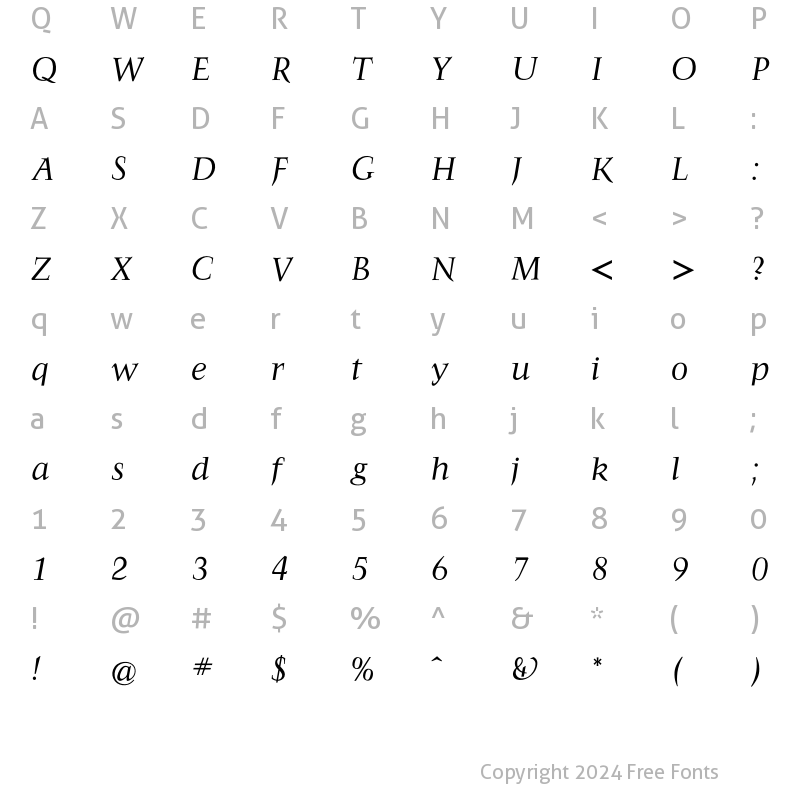 Character Map of FrancoisRegularItalic Regular