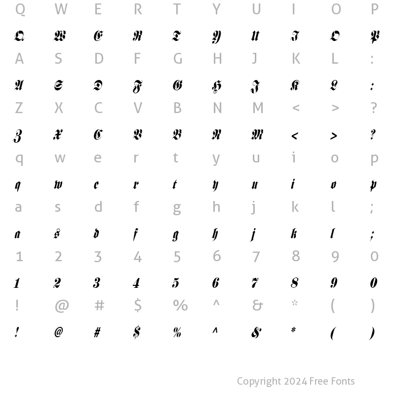 Character Map of Frank Condensed Italic