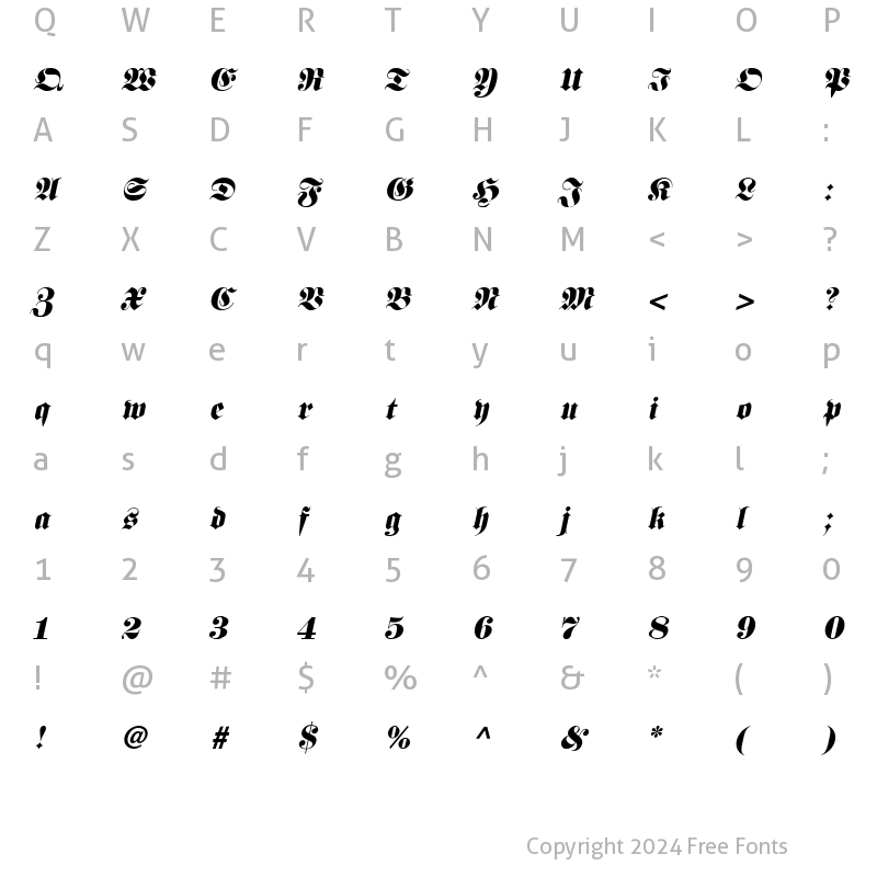 Character Map of Frank Italic