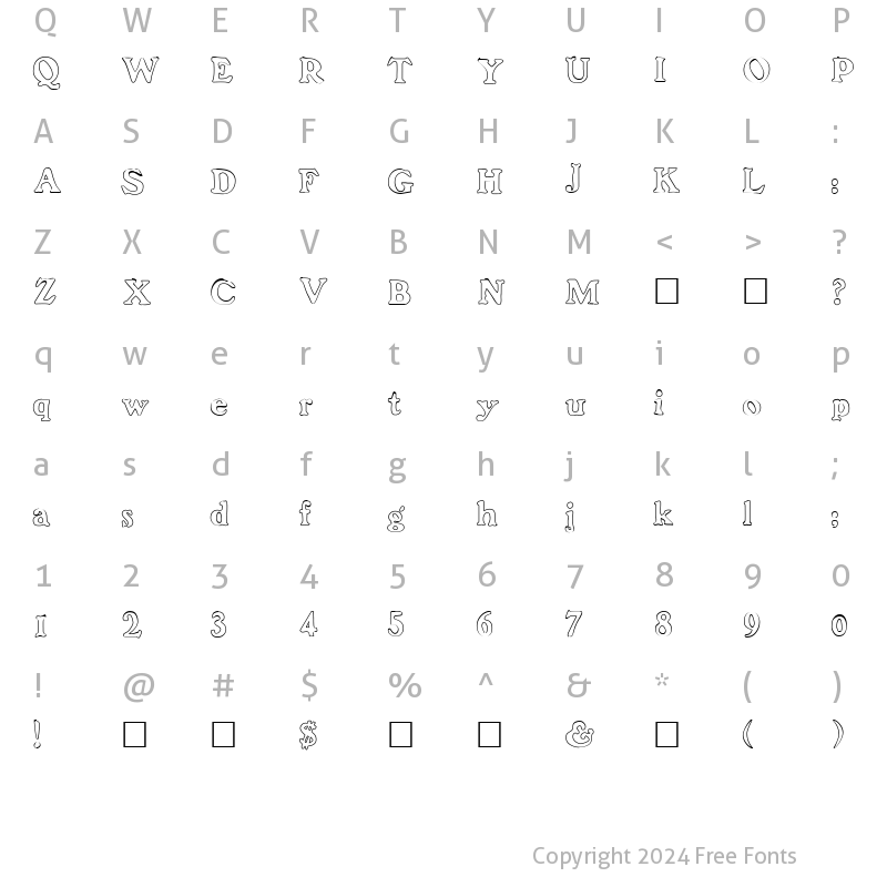 Character Map of FrankenFont Hollow Regular