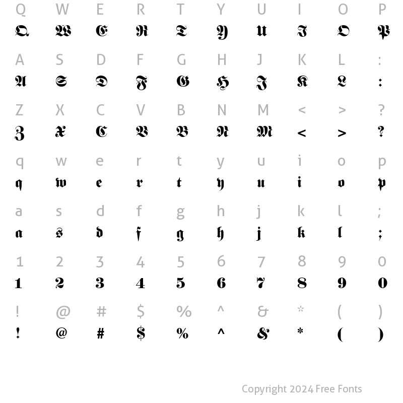 Character Map of Frankenstein Cyr Regular