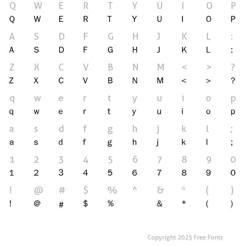 Character Map of FranklinGothic-Light Regular