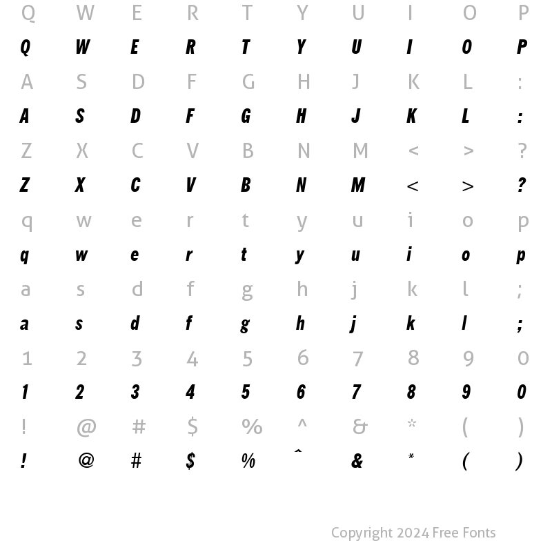 Character Map of FranklinHeadlineNarrow BoldItalic