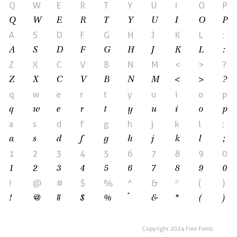 Character Map of FranklinSerif RegularItalic