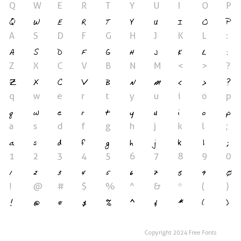 Character Map of FranklinsHand Regular