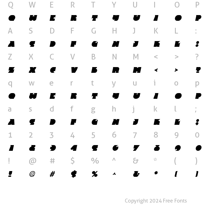 Character Map of Frantic Italic