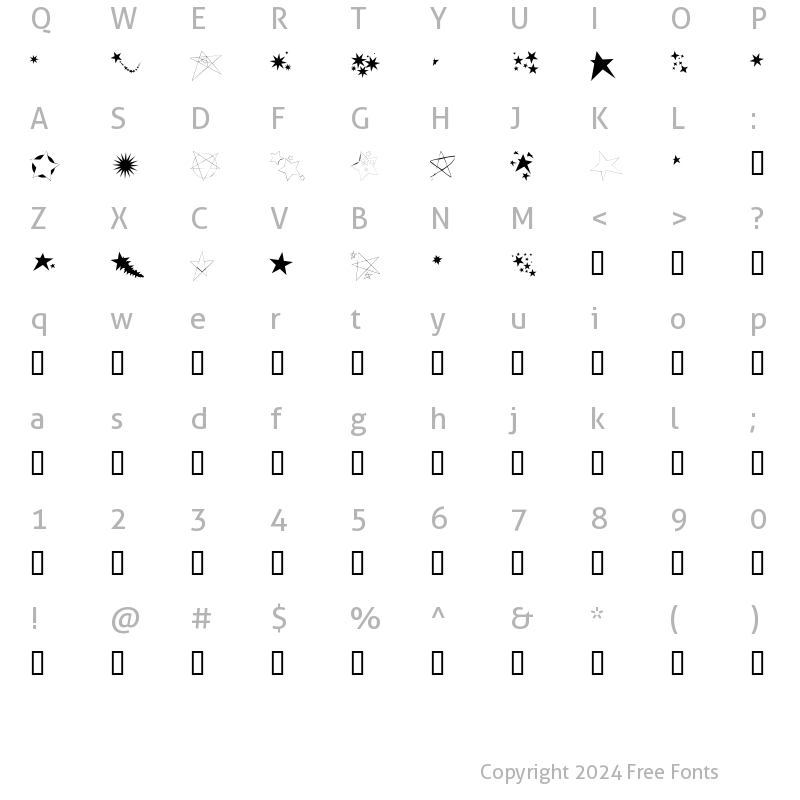 Character Map of Freaking Stars Regular