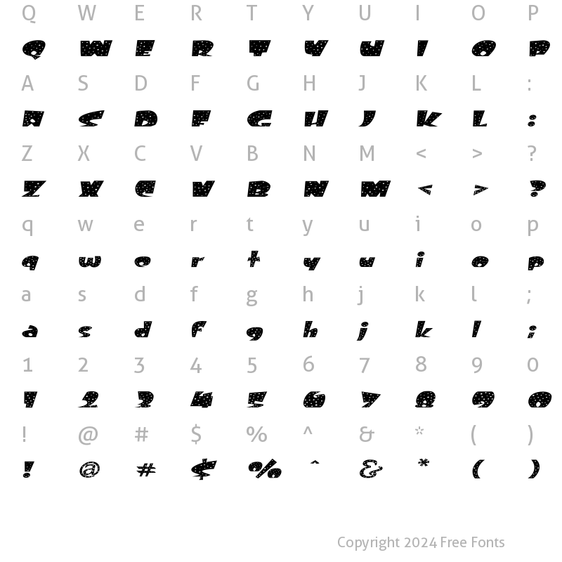 Character Map of FreckleExtended Oblique