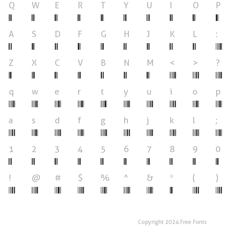 Character Map of Free 3 of 9 Extended Regular