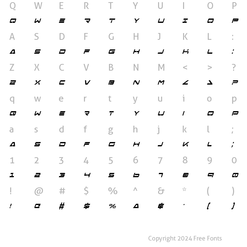 Character Map of Free Agent Bold CondItal Bold CondItal