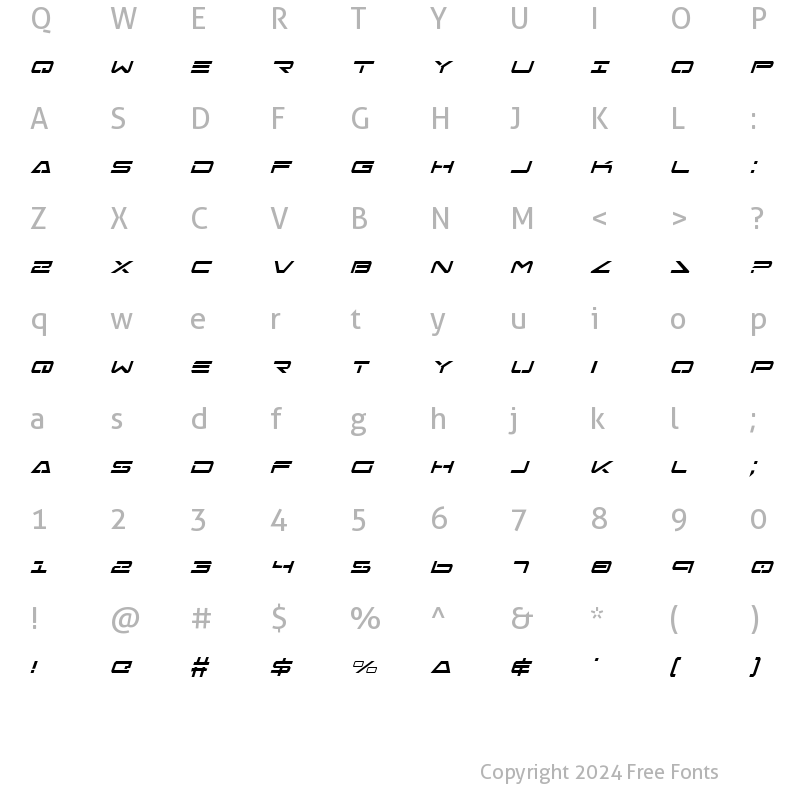 Character Map of Free Agent Condensed Italic Condensed Italic