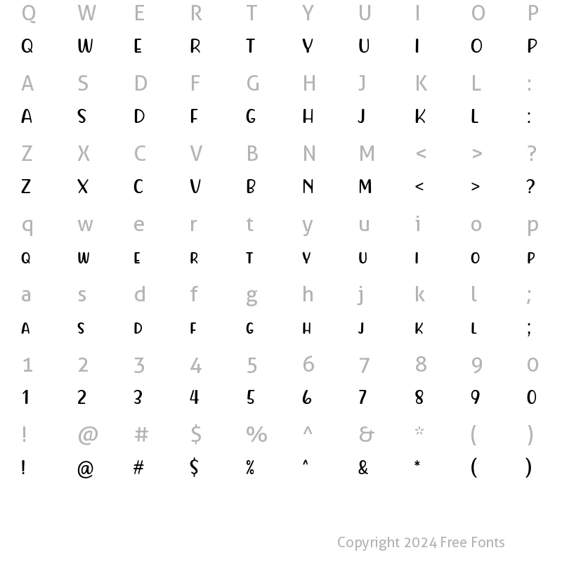 Character Map of Freed Shackle Regular