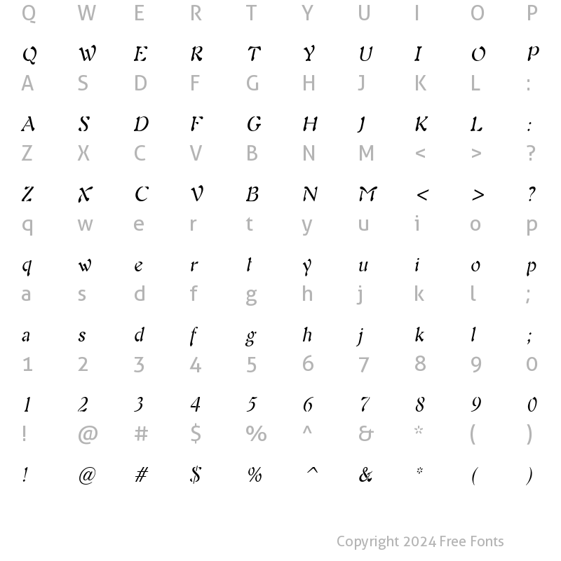 Character Map of Freedom 9 Condensed Italic