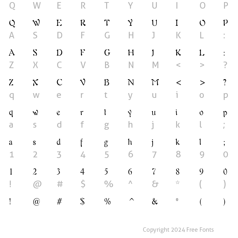 Character Map of Freedom 9 Condensed Normal