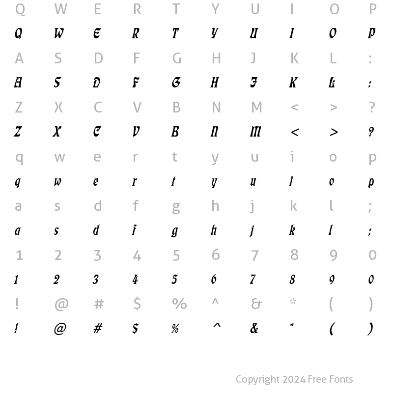 Character Map of Freedom Condensed Italic